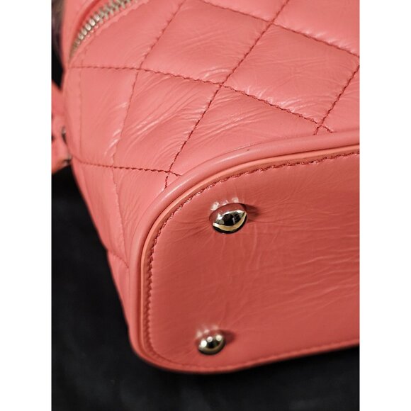 CHANEL Quilted Crumpled Leather Clear Backpack Handbag Pink Chain Zip Around CC - Picture 3 of 16